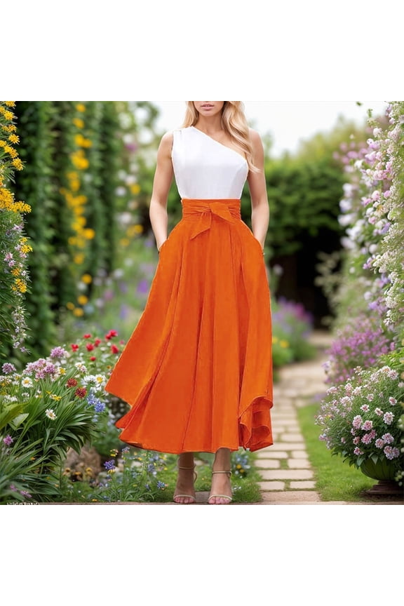 Elegant High Waist Skirt For Women Casual Bohemian Maxi Skirt With Pockets Asymmetrical Hem Anime Skirt Skater Skirts Womens Skirts Knee Length Midi Skirt with Slit Ballet Skirts for Girls Leather