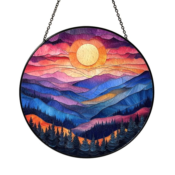 Elegant Hill Sunset Window Panel – Decorative Glass Landscape