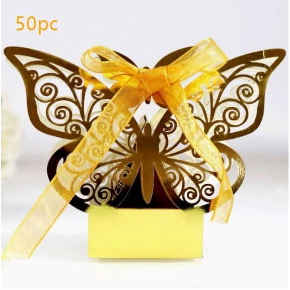 Elegant Hollow Butterfly Candy Boxes for Wedding Favors - Pearlescent Paper Chocolate Gift Boxes with Laser Cut Design for Party Favors, Bridal Showers, Anniversaries & Special Occasions