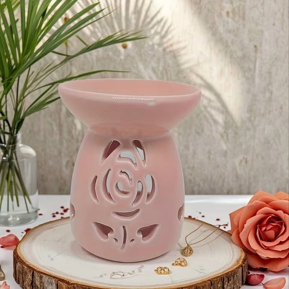 Elegant Hollow Rose Ceramic Aromatherapy Diffuser - Essential Oil Stove for Home Decoration