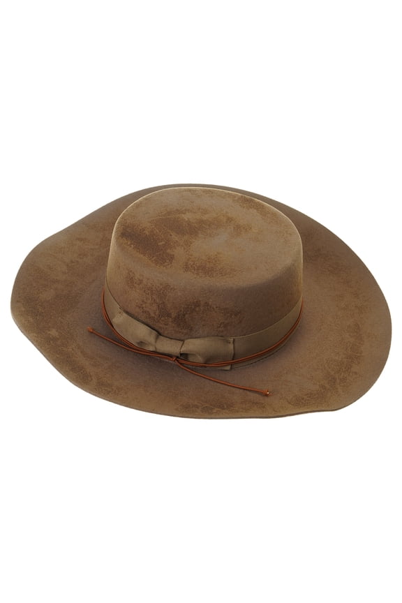 Elegant Homburg Distressed Hat with Ribbon Wool Wide Brimmed Western Hat for Church Casual Wear Unisex Hat