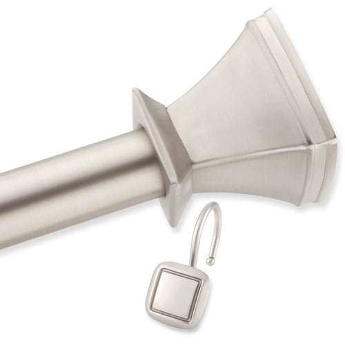 Elegant Home Fashions Square Shower Rod and Hooks Set, Brushed Nickel