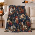 thumbnail image 1 of Elegant Horse Head Portraits Holiday Florals Boxes Navy, Festive Holiday Scene, Warm Flannel Blanket for Ranch House and Living Room, Horse Lovers Valentine's Day Gift, Rustic Home Decor, 1 of 9