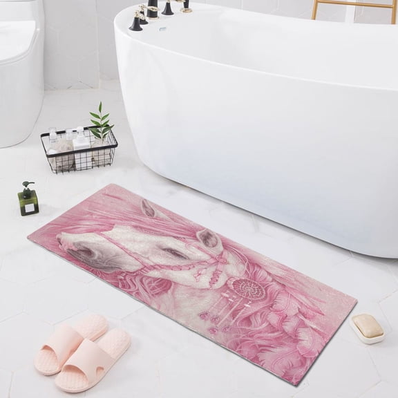Elegant Horse with Long Hair Bath Mat 39x20 Non-Slip Bathroom Rugs Absorbent Soft Plush Quick Dry for Tub Shower Kitchen Home Decor