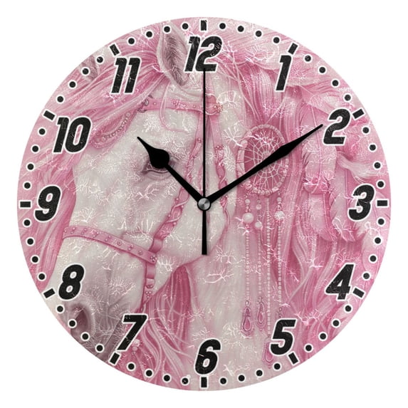 Elegant Horse with Long Hair Round Wall Clock Battery Operated Silent Non-Ticking Bedroom Office Kitchen Home School Decor 10"(Black)