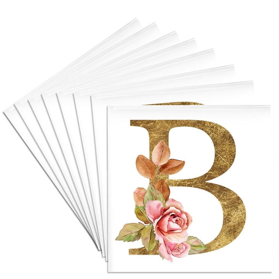 3drose, Elegant Image and Gold Boho Flower Monogram Initial B, Set of 8 Ceramic Tile Coasters