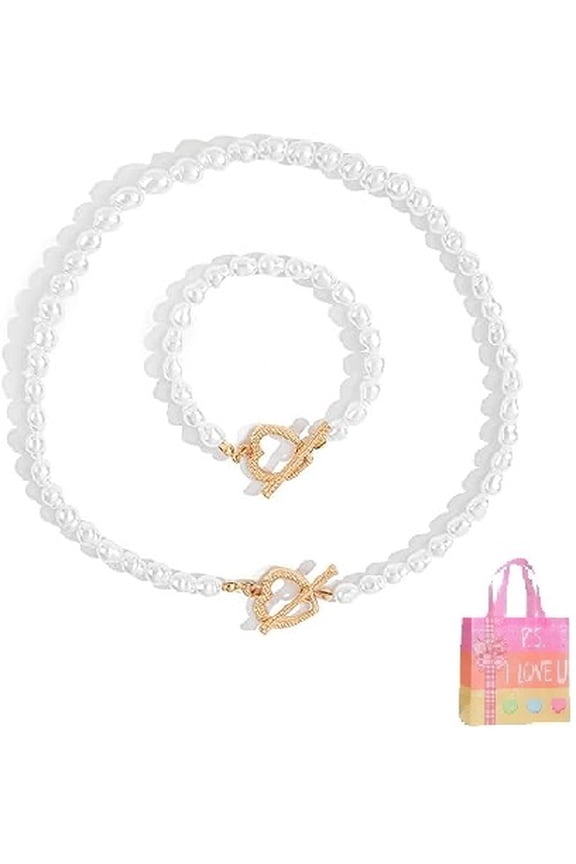 Elegant Imitation Pearl Jewelry Set for Women - Classic Faux Pearl Necklace and Bracelet Set, Perfect for Wedding, Bridesmaid Gift, Mother of the Bride(XX)