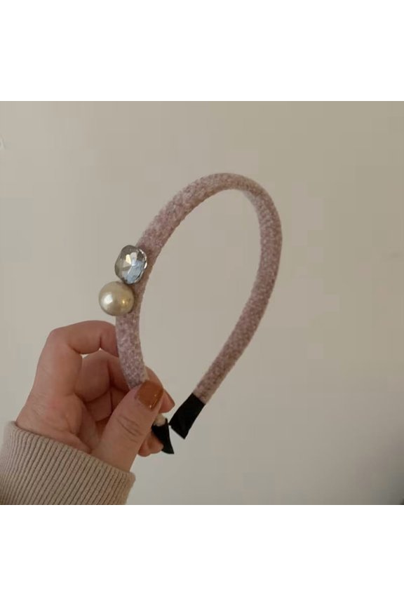 Elegant Imitation Pearl Rhinestone Velvet Headband for Women - Chic Hair Hoop Accessory