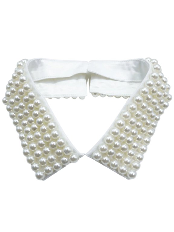 Elegant Imitation Pearls Accented Detachable Faux Collar Enhances Clothing Layers for Women Beaded Bib Choker Neckalce