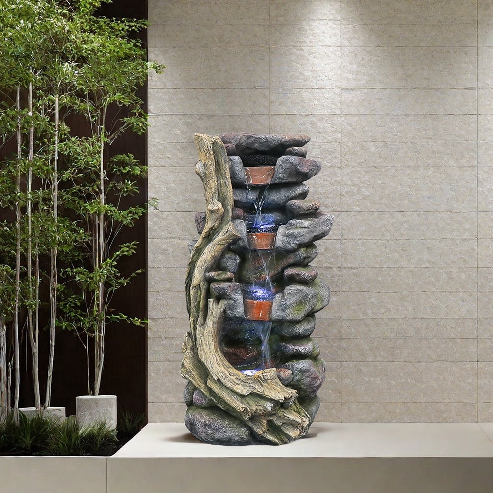 Elegant Indoor Outdoor Water Fountains for Home & Office: Garden Fountain, Tabletop Fountain with Soothing Water Feature Waterfall - Simulated Rock for Fake Mountain Style Made of Resin