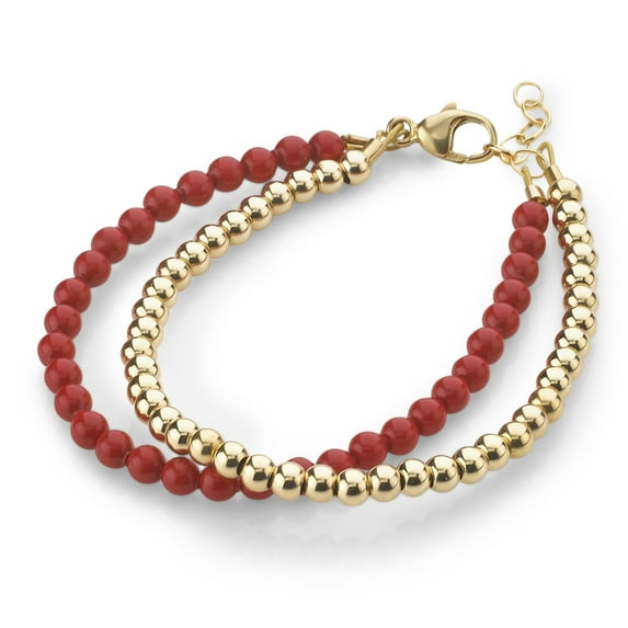 Elegant Infant/Child Bridesmaid, Evil Eye, Double Bracelet, Red Austrian Pearls, 14kt Gold Filled Beads (B2110)