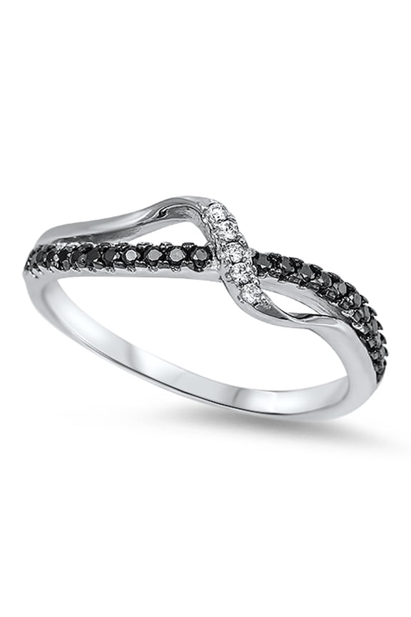 Elegant Infinity Knot Black Cubic Zirconia Ring 925 Sterling Silver Band Jewelry Female Male Size 5