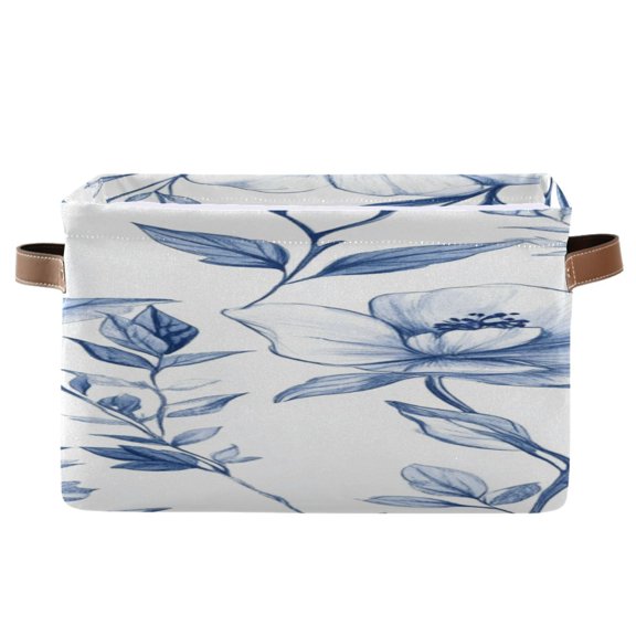 Elegant Ink Painting Flowers Leaves Square Storage Bins with Handles Collapsible Containing Box 1 Pack
