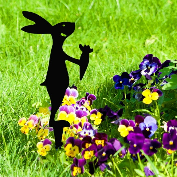 Elegant Iron Garden Rabbits Stakes, Handcrafted Outdoor Patio Courtyard Sculptures For Lawn Flower Pot And Yard Display, Durable Whimsical Decorations Add Charming Seasonal Flair And Garden Accents
