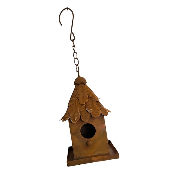 Elegant Iron Leaves Roof Bird Feeder Water Bowl With Large Capacity For Attracting Wild Birds In Garden Balcony