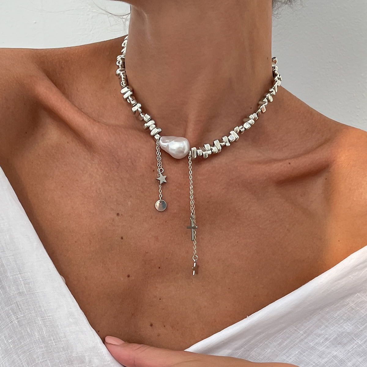 Elegant Irregular Imitation Pearl Beads Necklace for Women Vintage ...