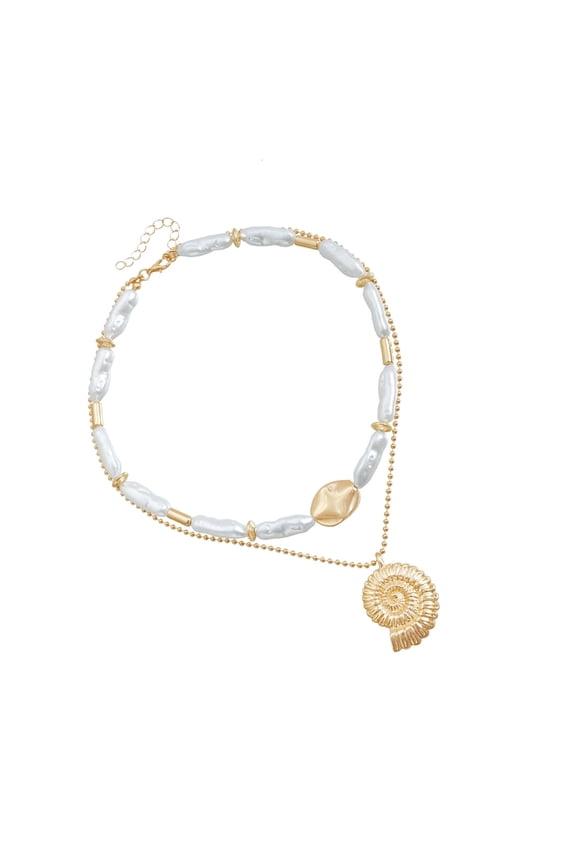 Elegant Irregular Pearls Conch Shell Pendant Adjustable Length Necklace Versatile Jewelry For Special Occasions