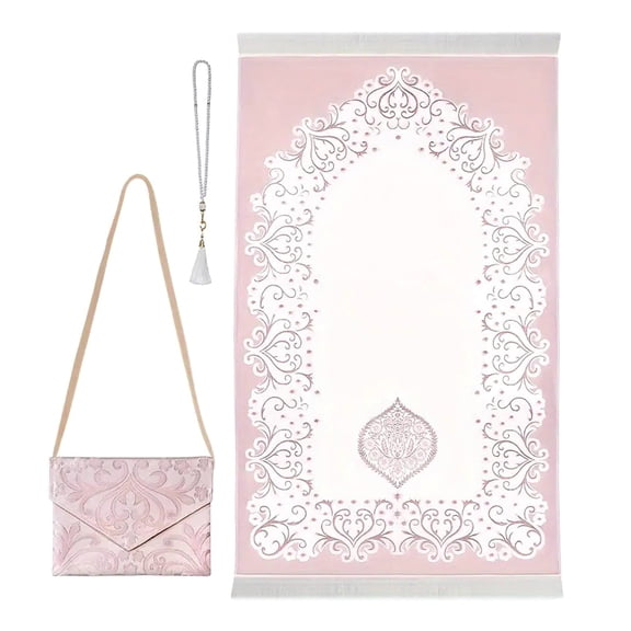 Elegant Islamics Prayer Rug with Beads & Carry Bag, Portable Travel Mat for Ramadans Weddings Holiday Gifts