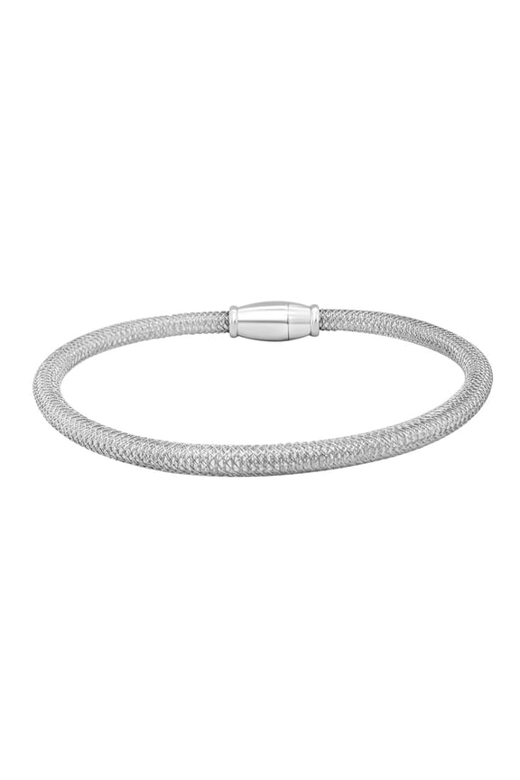 Elegant Italian Crafted 4MM Mesh Bracelet: Exquisite Women's Jewelry in 14K Gold Plated Rhodium Over Sterling Silver"