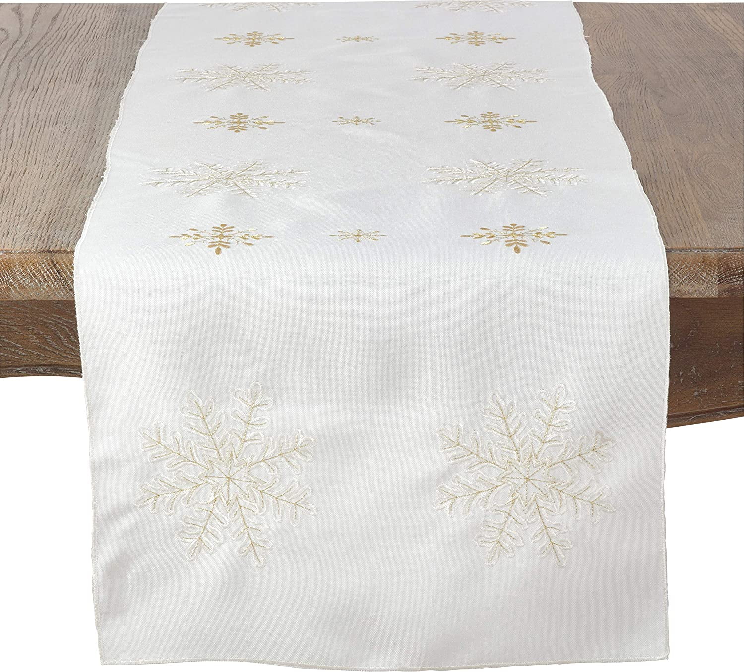 Ivory Polyester Snowflake Embroidered Table Runner