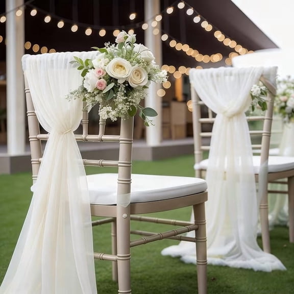 Elegant Ivory Tulle Wedding Chair Cover Set - Set of 2 for Weddings, Parties, and Special Events