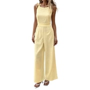 Elegant Jacquard Jumpsuits for Women Dressy Adjustable Strap One Piece Rompers Wide Leg Formal Business Outfits