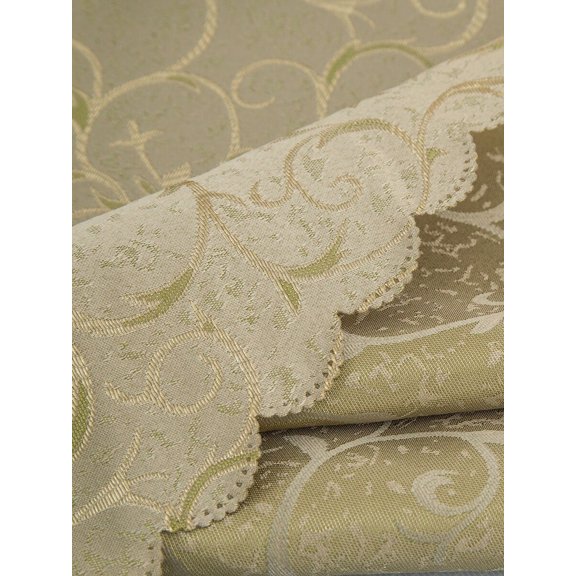 Elegant Jacquard Round Tablecloth With Cream-Gold Scroll Pattern 90cm