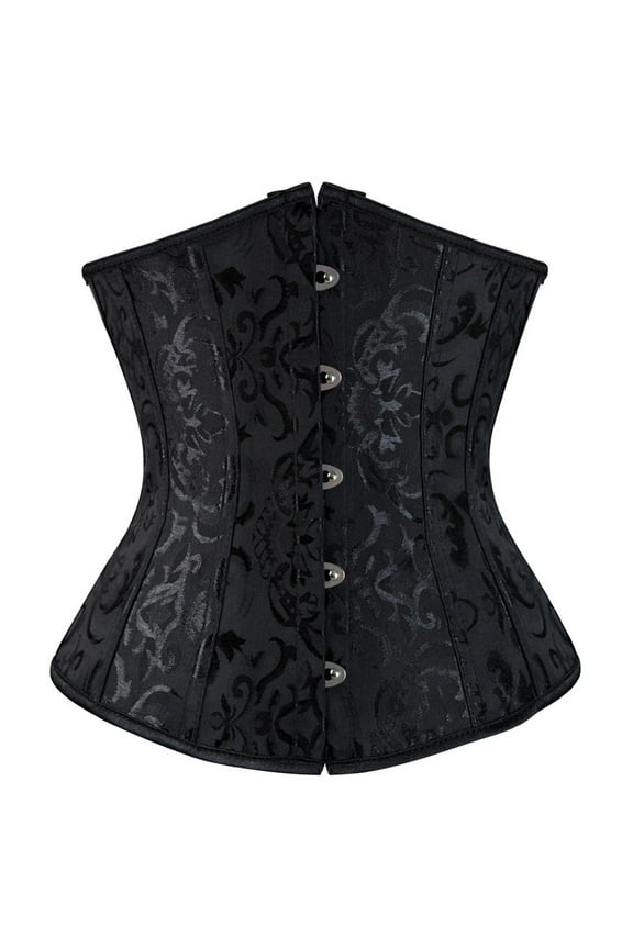 Elegant Jacquard under bust corset for women Waist Training Shaping Bustier Top with Steel Boning Front Busk Closure Black 2XL