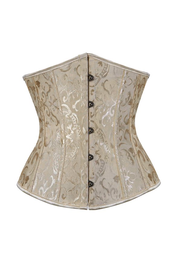 Elegant Jacquard under bust corset for women Waist Training Shaping Bustier Top with Steel Boning Front Busk Closure Light Gray XL
