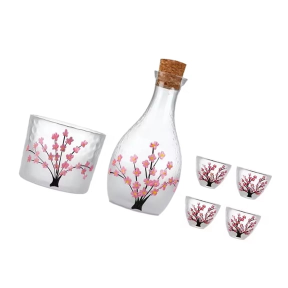 Elegant Japanese Sake Set 200ml Thickened Glass Pot Carafe Bottle And 4 Mini Cups With 1 Tank Ideal For Warming Liquor