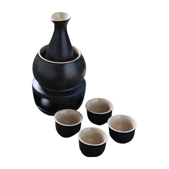 Elegant Japanese Sake Set Ceramic Warmer Pots Carafe Bottle And 4 Small Cups Stove For Warming Liquor Beverage