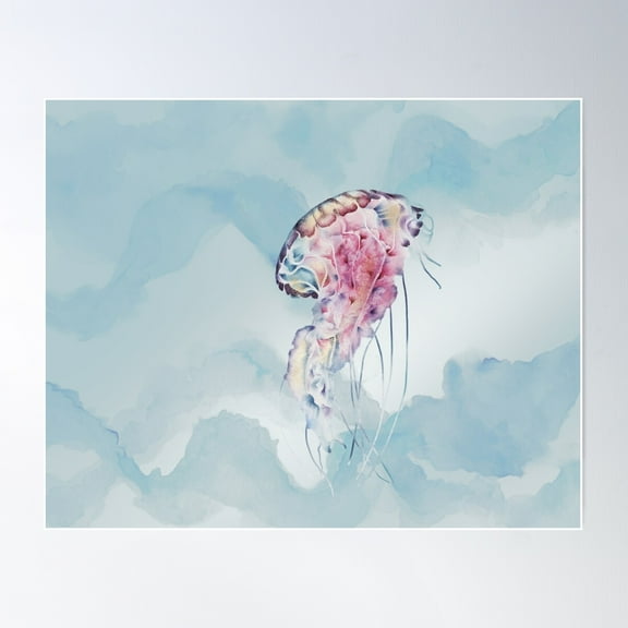 Elegant Jellyfish Watercolor, Under The Sea Collection 3 Of 4 Poster Wall Art, Modern Wall Decor For Living Room Bedroom, 12x18 UNFRAMED