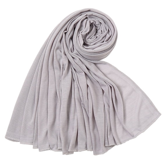 Elegant Jersey Knit Scarf for Women Solid Color Long Wrap Shawl Versatile Stretchy Headscarf Light Gray