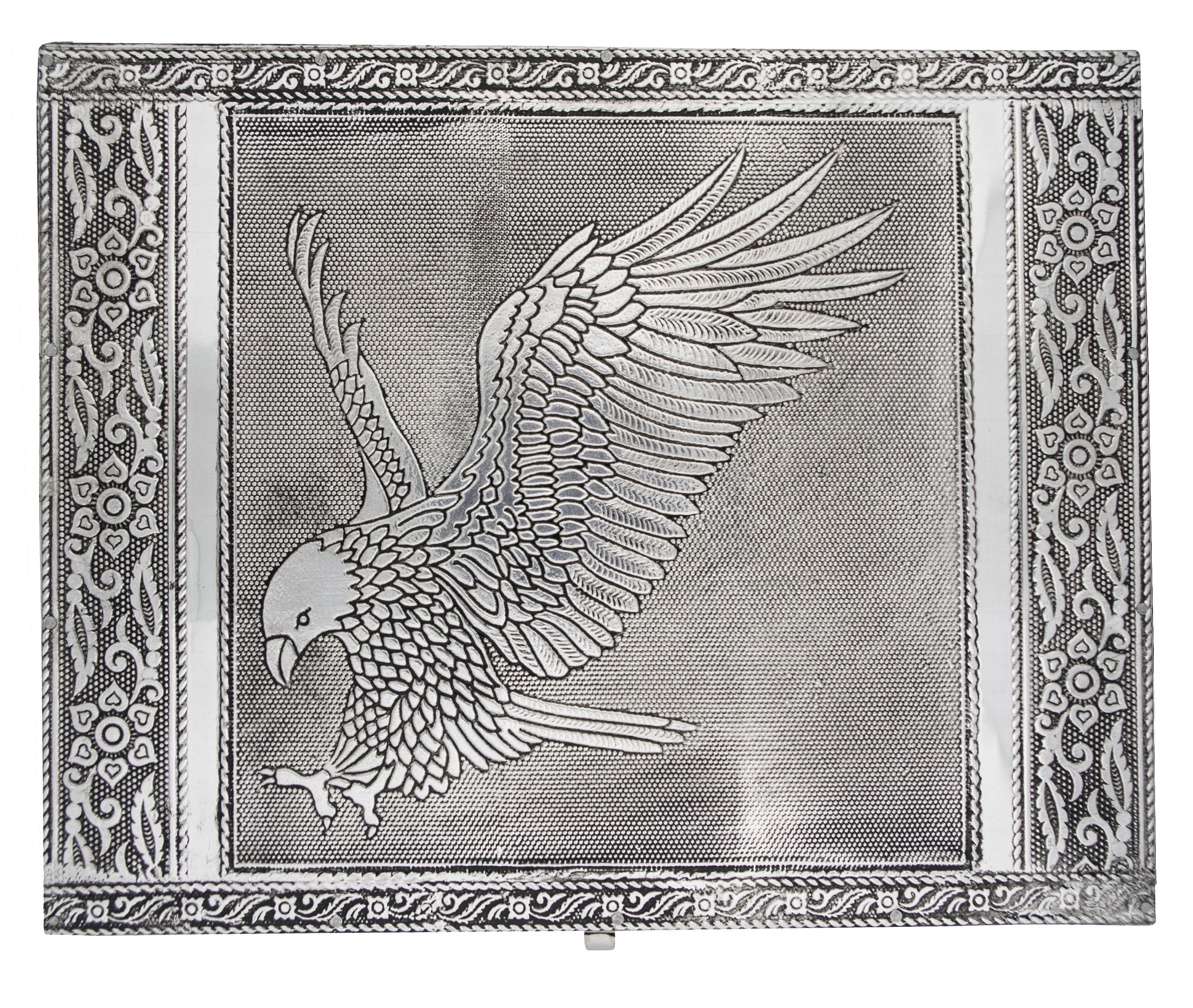 VILLAGE GIFT IMPORTERS Elegant Jewelry Box with Metal Cladding and Soft Fabric Interior (Eagle, Silver Finish)