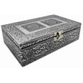 thumbnail image 1 of Elegant Jewelry Box with Metal Cladding and Soft Fabric Interior (Flower, Silver Finish), 1 of 3