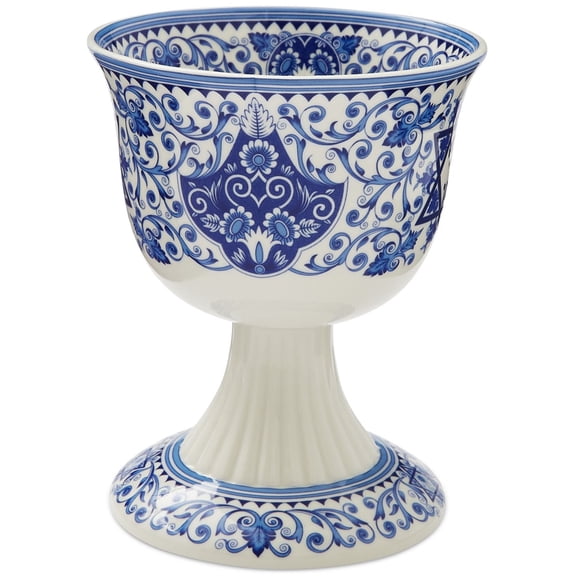 Elegant Judaica Sabbath Kiddush Cup with Traditional Blue and White Patterns