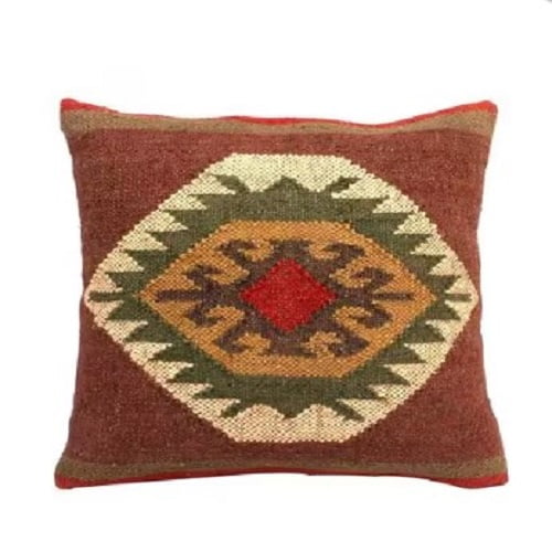Elegant Kilim Wool & Jute Throw Pillow Cover 18 Indian Style Cushion Case