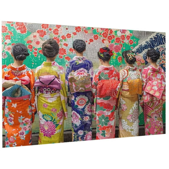 Elegant Kimono Beauties - 300 Piece Artistic Jigsaw Puzzle for Adults Vibrant Colors Cultural Art Brain Exercise and Home Decor