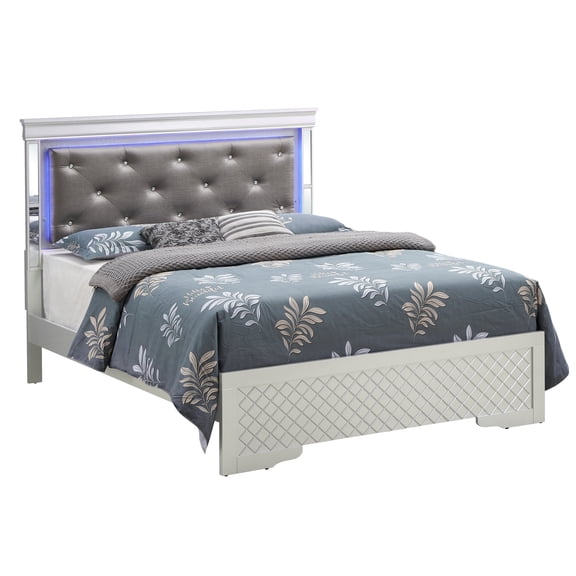 Elegant King Bed In Gleaming Silver Champagne - Construction Fits Any Mattress Size, Under Storage Included Transitional Design, For All Kinds, With Facility