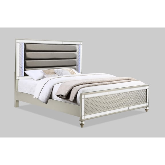 Elegant King Size Panel Bed With Champagne Finish And Support Legs Luxury Upholstered Side Panels