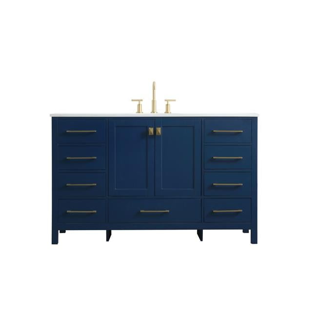 Blue and Gold 54'' Single Bathroom Vanity with Marble Top