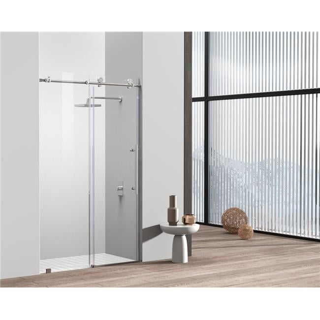 Polished Chrome Frameless Hinged Shower Door with In-Line Panel