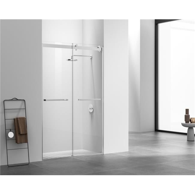 48" x 76" Polished Chrome Frameless Double Sliding Shower Door
