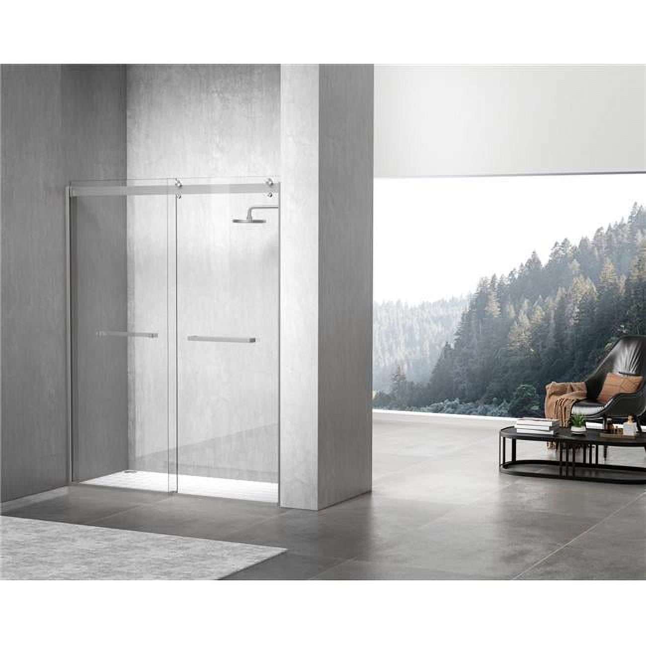 60" Frameless Double Sliding Shower Door in Brushed Nickel