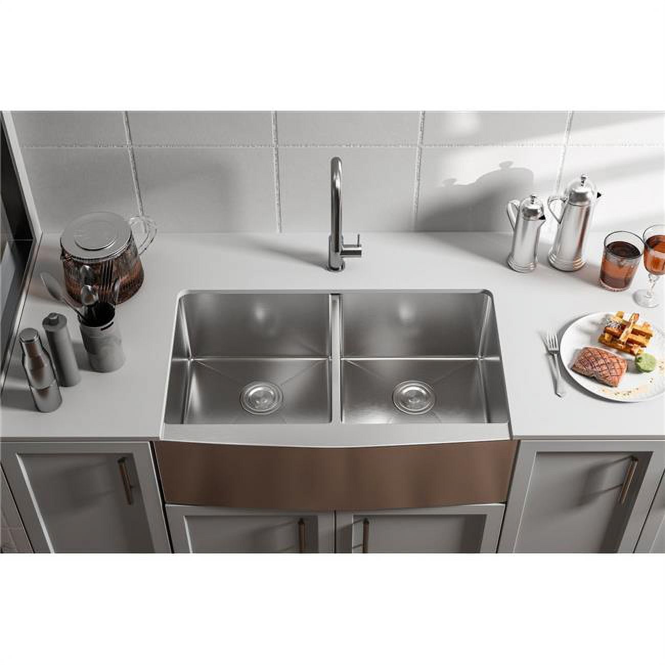 33'' Stainless Steel Farmhouse Double Bowl Kitchen Sink