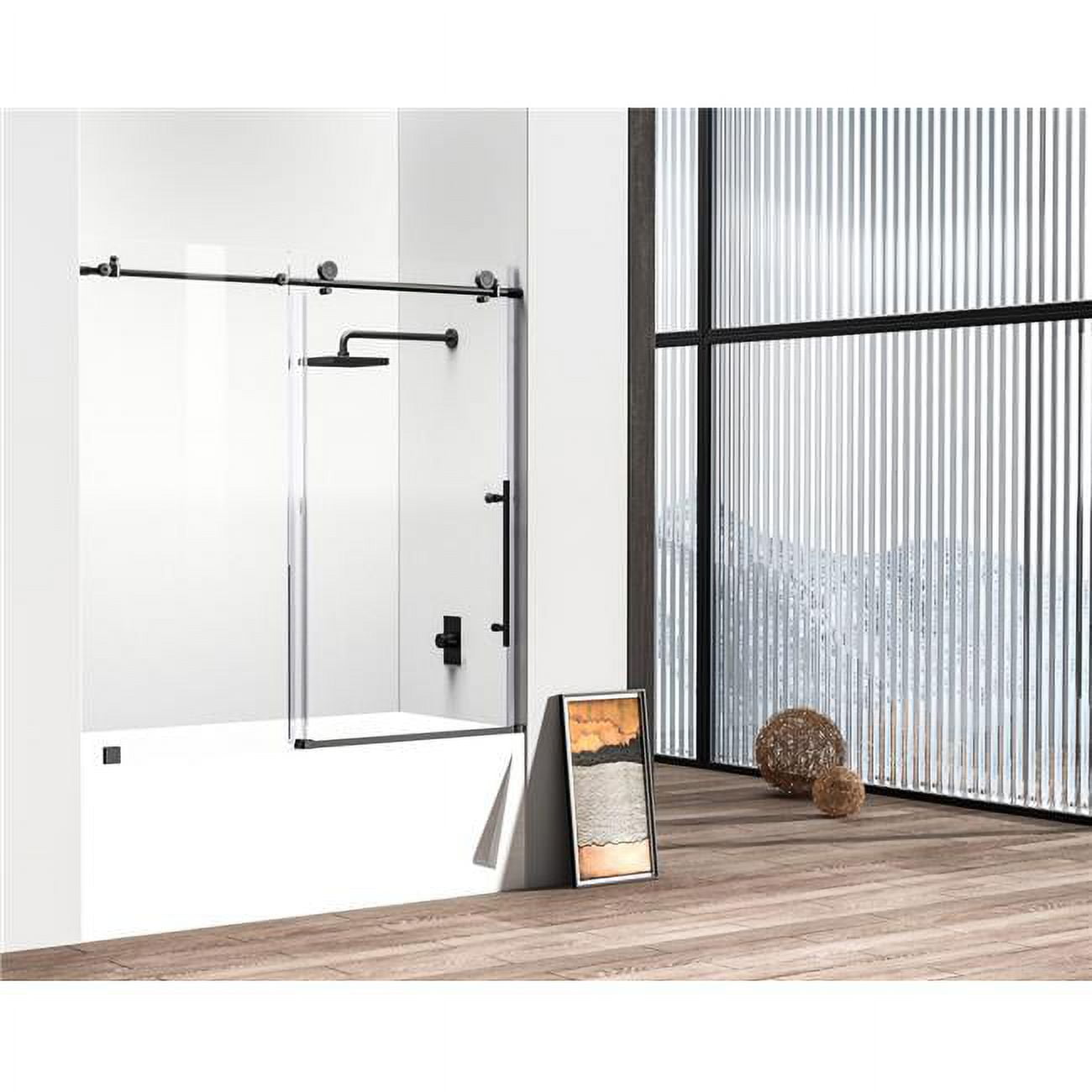 60" Matte Black Frameless Sliding Tub Door with Clear Glass