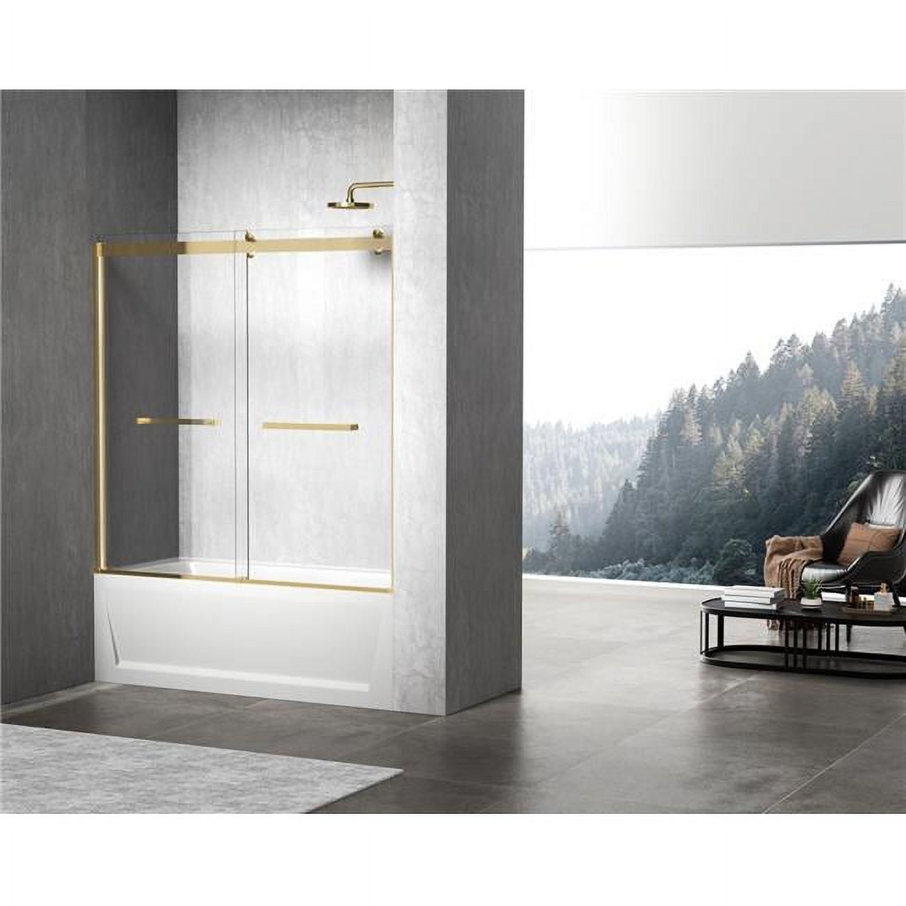 Gold Frameless Double Sliding Tub Door with Adjustable Width