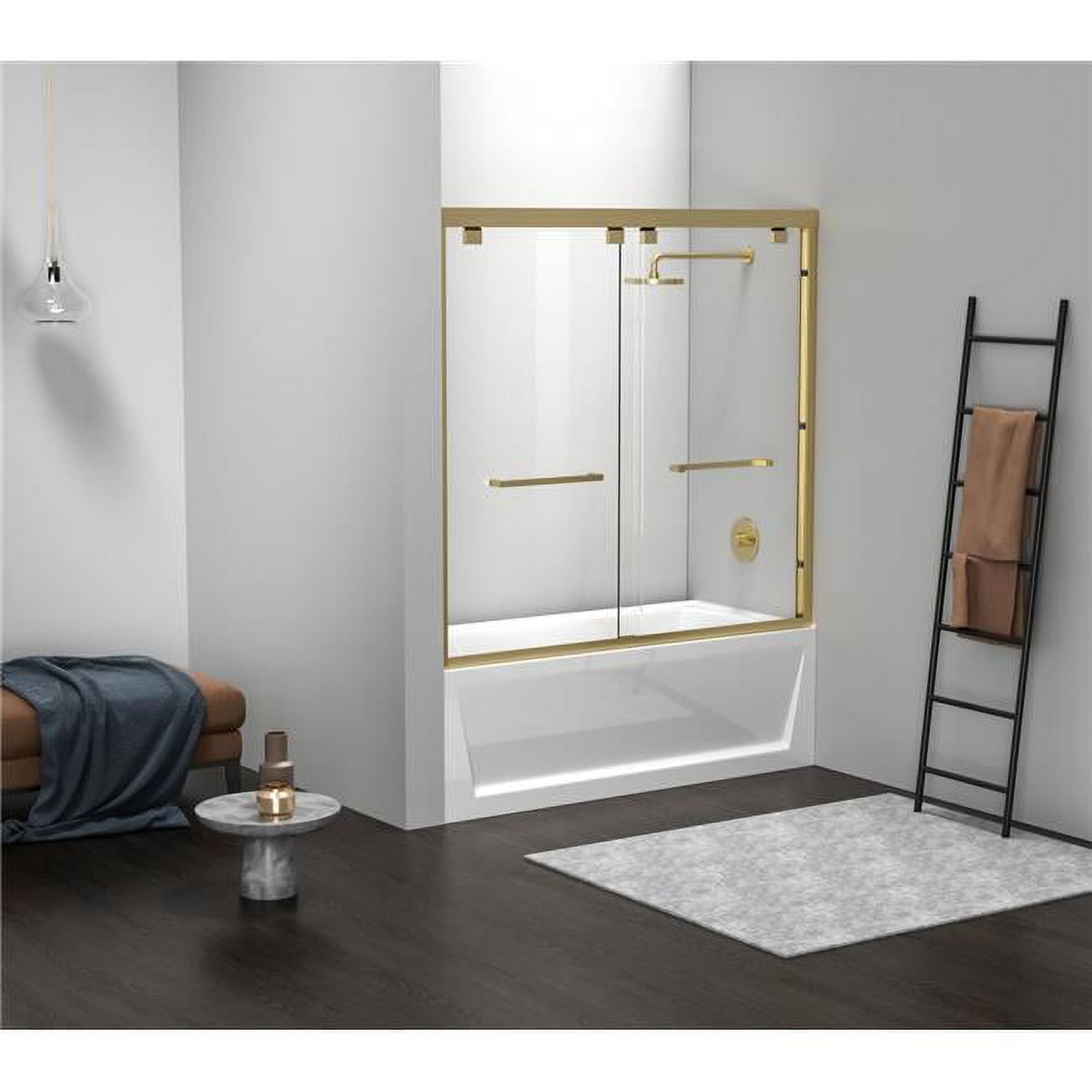 60" Brushed Gold Semi-Frameless Double Sliding Tub Door