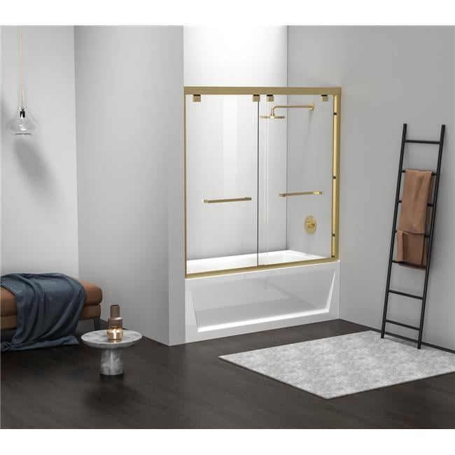 60" Brushed Gold Semi-Frameless Double Sliding Tub Door