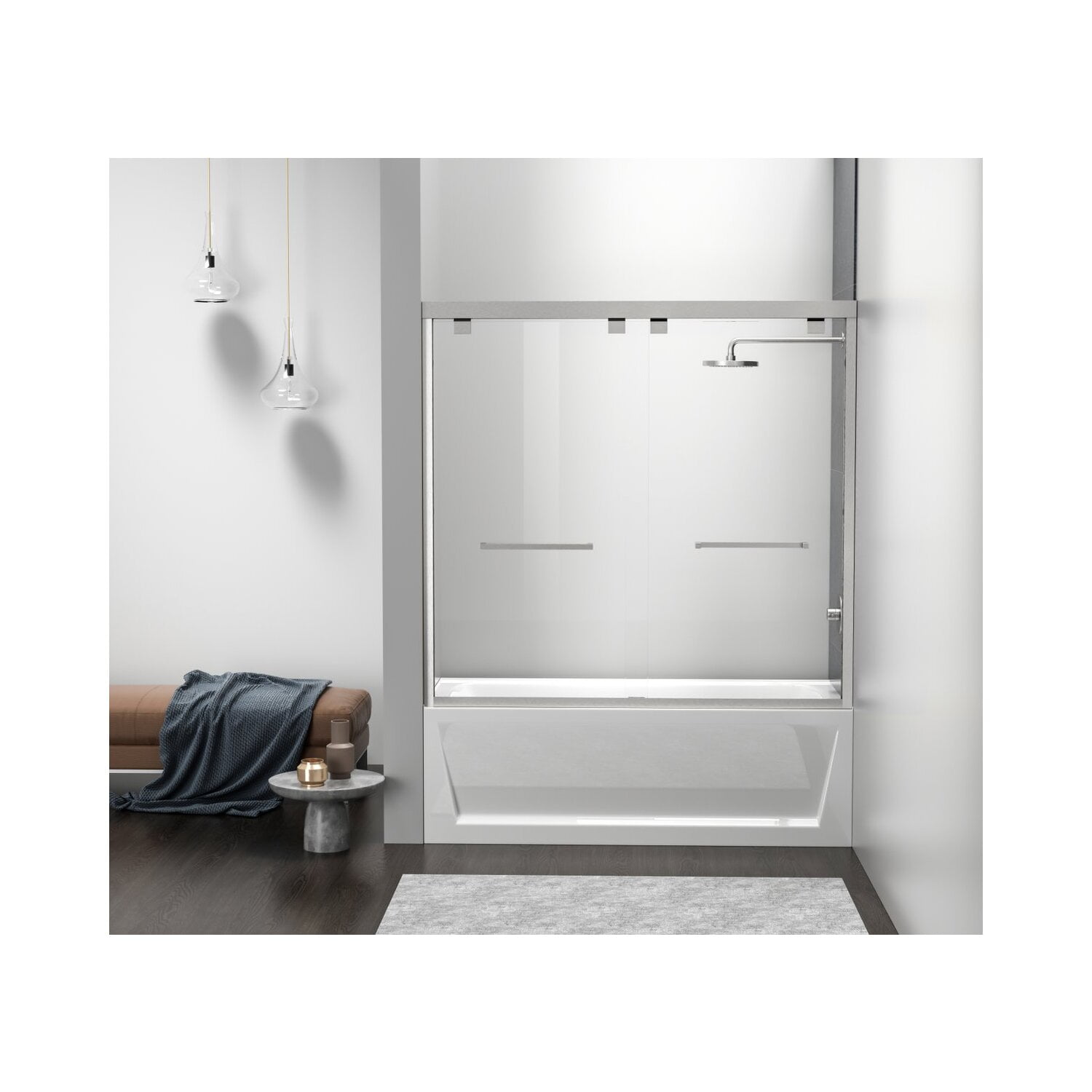 60" Brushed Nickel Double Sliding Semi-Frameless Tub Door